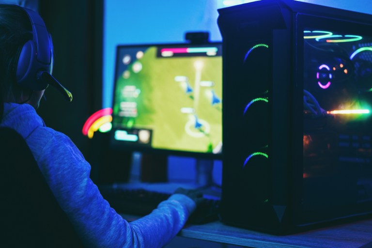 Streamer gamer playing strategy game online