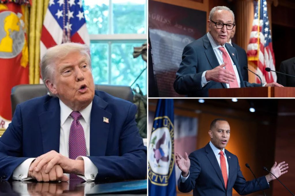 NextImg:Schumer and Jeffries demand meeting with Trump as shutdown looms