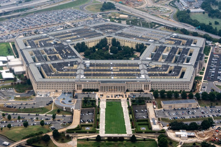 The Pentagon is seen from the air.