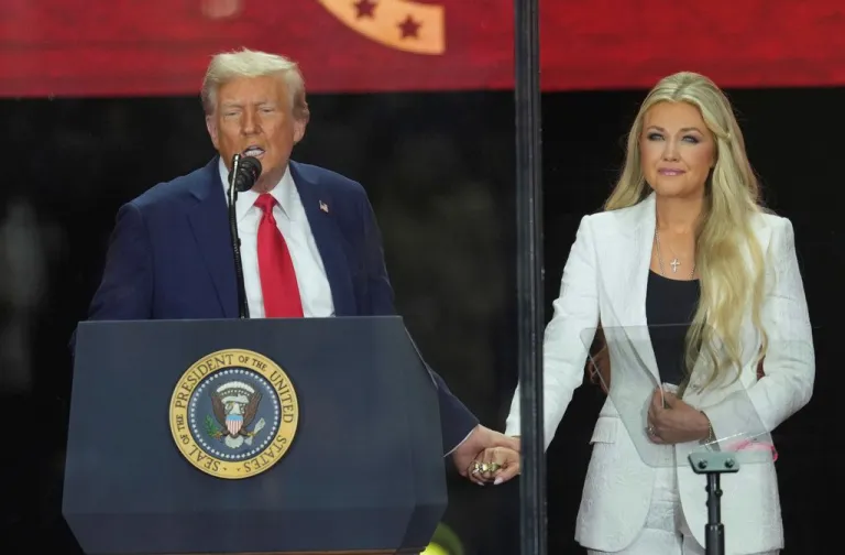Trump and Erika Kirk onstage at Charlie Kirk's funeral.