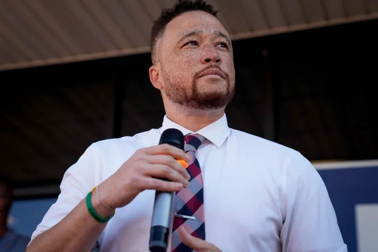 Virginia Delegate candidate Michael Feggans speaks at a campaign rally on Saturday, Nov. 4, 2023, Virginia Beach, Va.