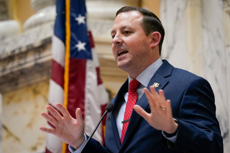 Maryland Senate President Bill Ferguson addresses the Senate chamber.