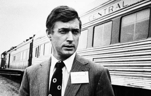 Timothy Mellon, seen outside an inspection train during a property tour in 1981. Exact date and location unknown. (AP Photo)