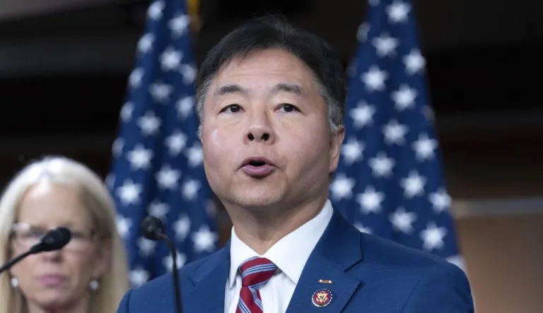 Democratic Caucus Vice Chair Rep. Ted Lieu, D-Calif., speaks during a news conference after a democratic caucus meeting on Capitol Hill in Washington, Wednesday, Jan. 22, 2025.