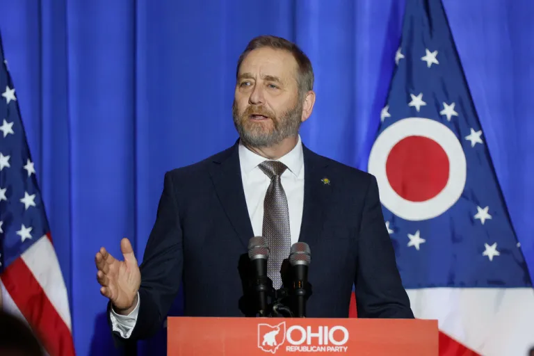 Republican Ohio Attorney General Dave Yost speaks during an election night watch party, Nov. 8, 2022, in Columbus, Ohio.
