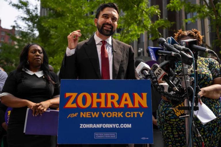 Zohran Mamdani speaks during a press conference.