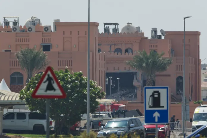 Damage is seen after an Israeli strike targeted a compound that hosted Hamas' political leadership in Doha, Qatar, Wednesday, Sept. 10, 2025.