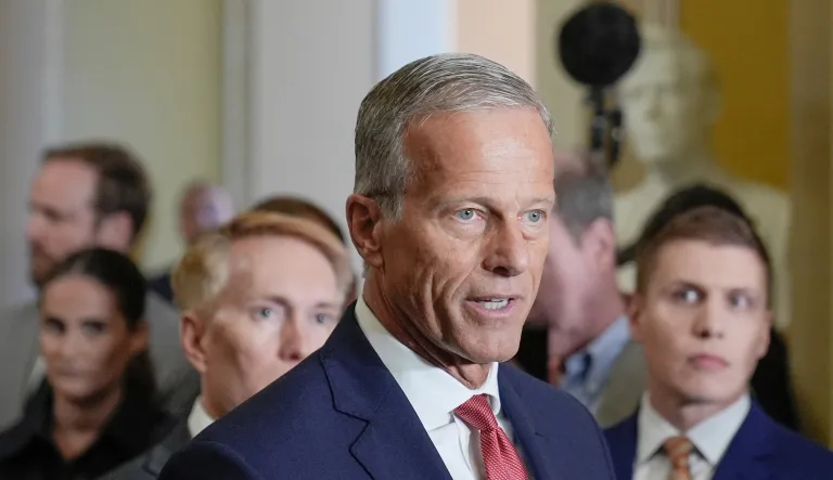Thune pivots to federal worker pay as latest shutdown trial balloon Senate Majority Leader John Thune, R-S.D., speaks during a news conference after a policy luncheon at the Capitol, Tuesday, Sept. 30, 2025, in Washington.