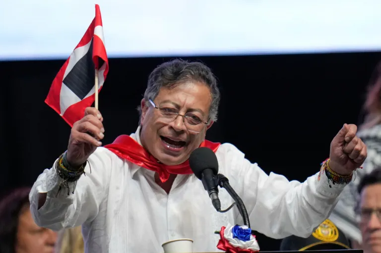 Colombian President Gustavo Petro addresses supporters during a rally in Ibague, Colombia, Friday, Oct. 3, 2025.
