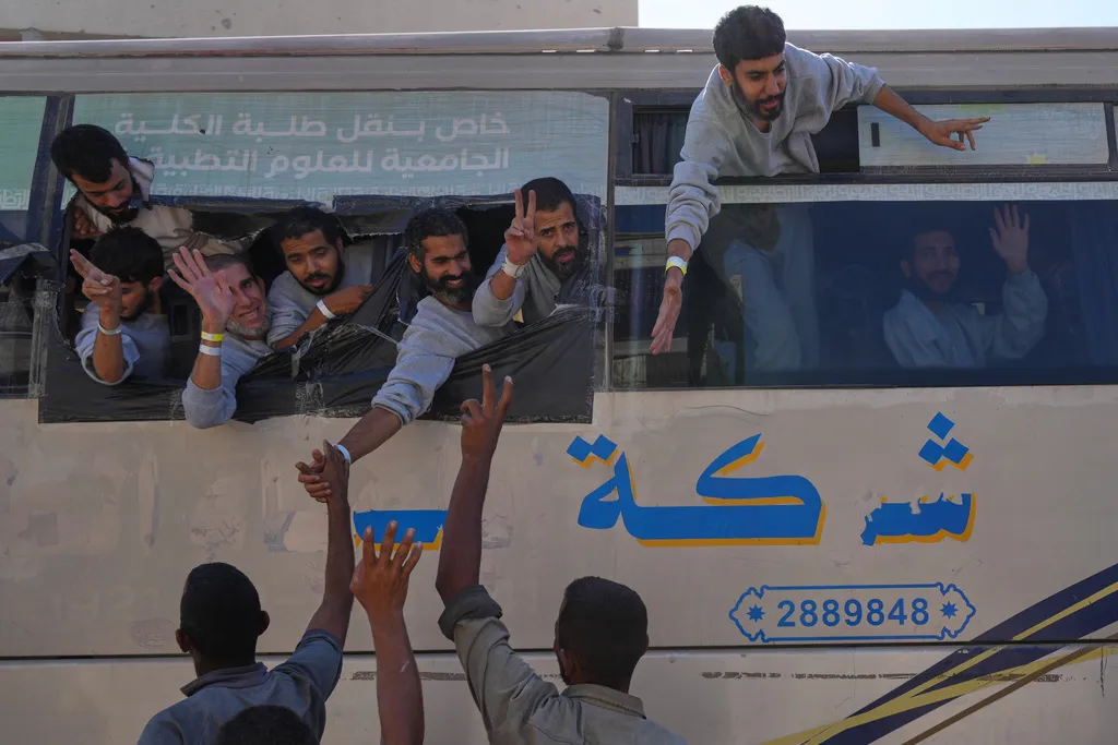 Freed Palestinian prisoners are greeted as they arrive in the Gaza Strip.