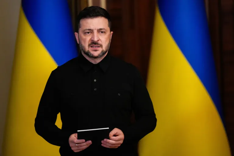 Ukrainian President Volodymyr Zelensky speaks during a news conference