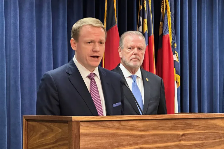 North Carolina Republican state House Speaker Destin Hall and Republican state Senate leader Phil Berger.