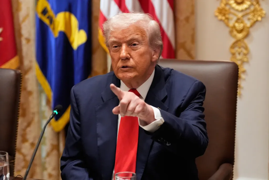 President Donald Trump speaks during a meeting with Argentine President Javier Milei.