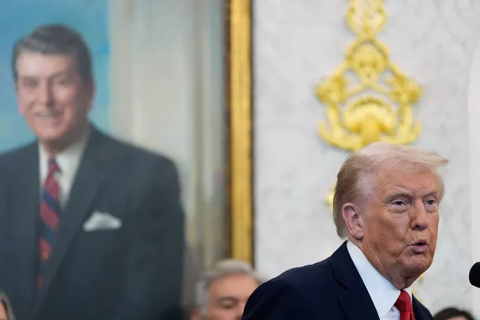 President Donald Trump speaks at the White House.