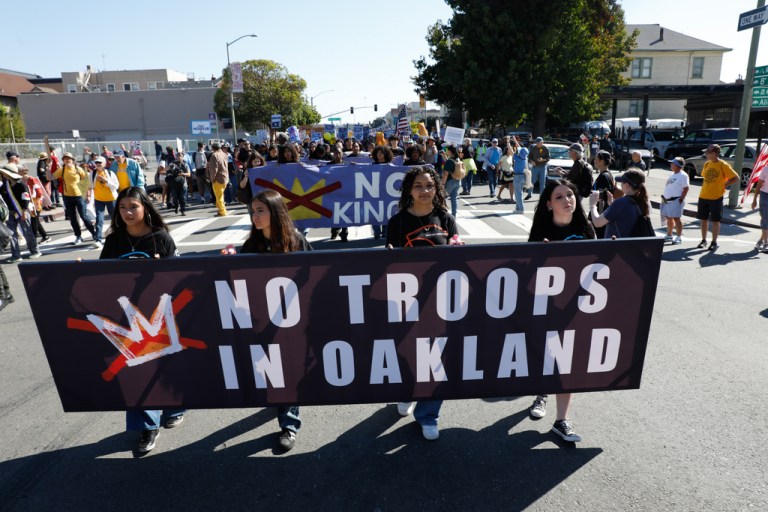 Federal agents deploy to San Francisco area in latest illegal immigration crackdown Demonstrators rally as they march in Oakland, Calif., during the second nationwide