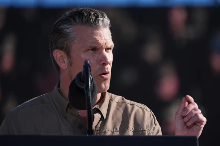 Defense Secretary Pete Hegseth speaks during activities to mark the upcoming Marine Corps' 250th anniversary Saturday, Oct 18, 2025, on Marine Corps Base Camp Pendleton in Camp Pendleton, Calif. (AP Photo/Gregory Bull)
