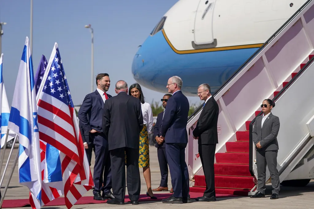 Vice President J.D. Vance and Second Lady Usha Vance land at Ben Gurion airport.