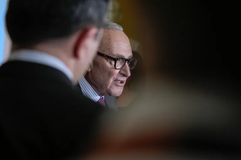 Chuck Schumer speaks during a news conference.