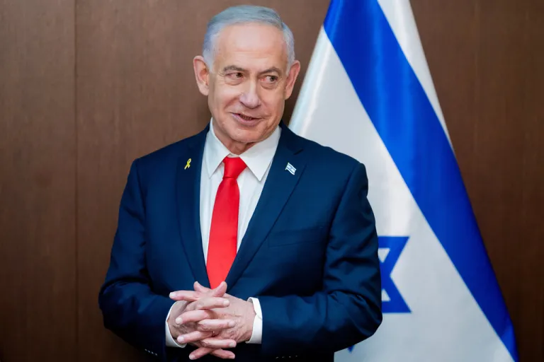 Israeli Prime Minister Benjamin Netanyahu speaks during a meeting with Vice President JD Vance.