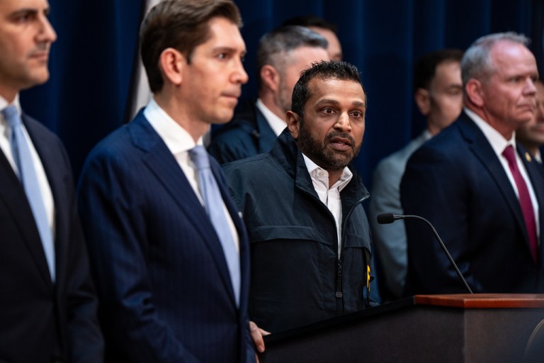 FBI director Kash Patel speaks at a press conference announcing the arrests of Portland Trail Blazers head coach Chauncey Billups and Miami Heat guard Terry Rozier in connection with a federal investigation into sports betting and illegal gambling, Thursday, Oct. 23, 2025, in New York.