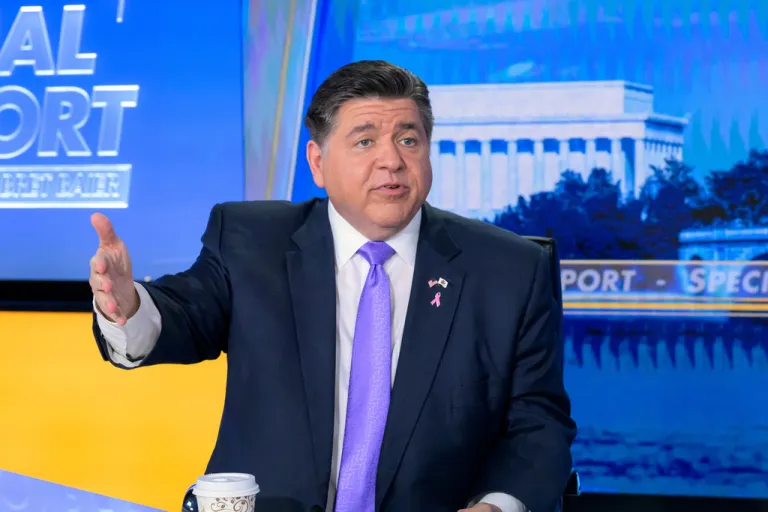 Illinois Gov. JB Pritzker speaks during a taping of FOX News Channel's Special Report with Bret Baier at the Washington bureau of FOX News, Thursday, Oct. 23, 2025, in Washington.