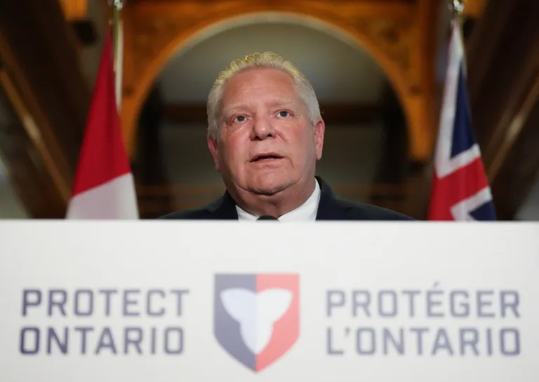 Ontario Premier Doug Ford speaks to the media during a press conference.