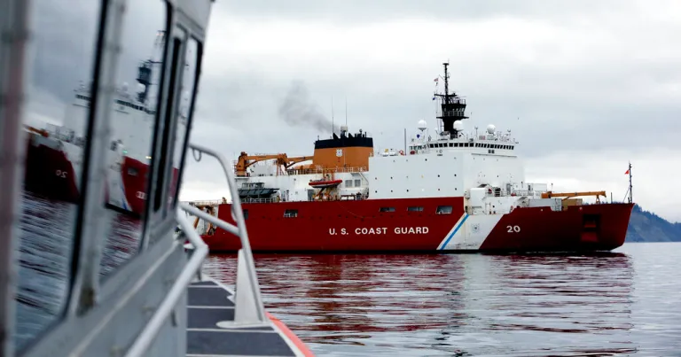 The U.S. Coast Guard Cutter Healy makes its way through the Puget Sound on its way Thursday, Oct. 29, 2015, to its homeport of Seattle. The 420-foot polar icebreaker, the country's newest high-latitude vessel, returned to Seattle after cutting its way to the North Pole in support of a mission to study the health of the Arctic Ocean.