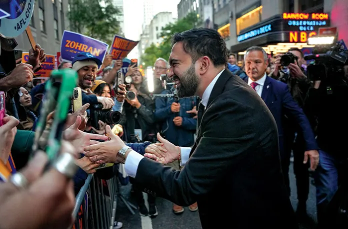 Mamdani greets supporters on Oct. 16 in New York. (Angelina Katsanis/AP)