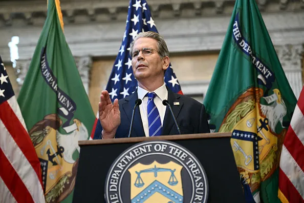 US Treasury Secretary Scott Bessent, delivers remarks on "Game Plan for US Investment" on the sidelines of the IMF/World Bank annual meetings at CNBC Invest in America Forum, in Washington, DC on October 15, 2025.
