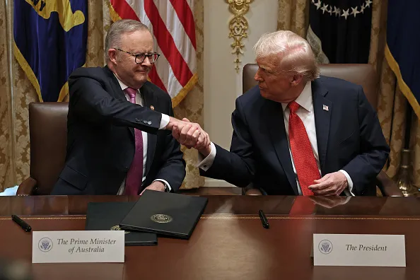 Trump and Australian PM show united front before president’s meeting with Xi