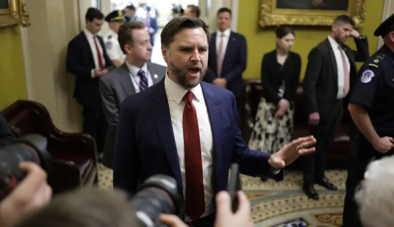 Vice President JD Vance speaks to reporters.