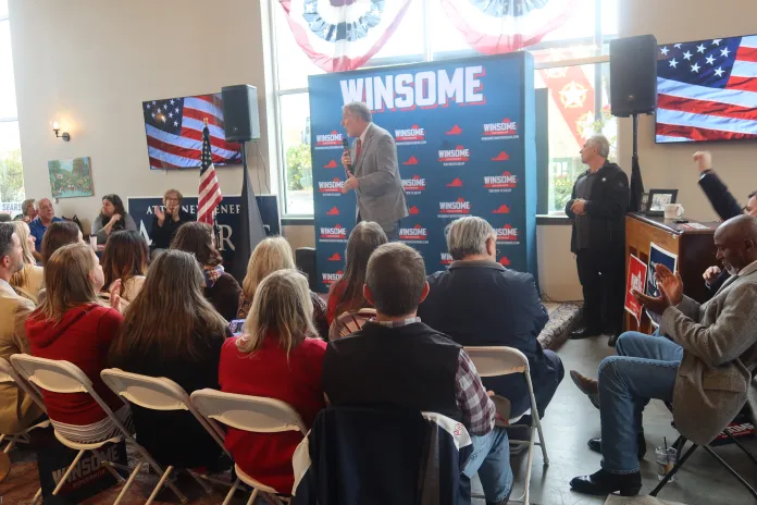 Republican lieutenant governor candidate John Reid campaigns in Charlottesville on Oct. 29, 2025. (Samantha-Jo Roth, Washington Examiner)
