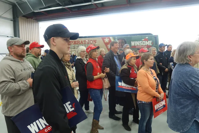 Voters gather to listen to the Virginia Republican ticket campaigning.