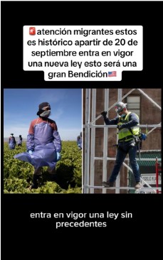 "Attention migrants, this is historic. As of September 20, a new law comes into effect. This will be a great blessing. An unprecedented law comes into force," a Mexican cartel ad on social media states, falsely luring people to pay to get smuggled into the United States. (Courtesy of U.S. Border Patrol)