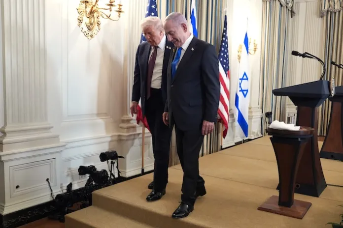 Concerns mount not all hostages will be returned immediately 3 President Donald Trump, left, departs a news conference with Israeli Prime Minister Benjamin Netanyahu in the State Dining Room of the White House, Monday, Sept. 29, 2025, in Washington. (AP Photo/Evan Vucci)