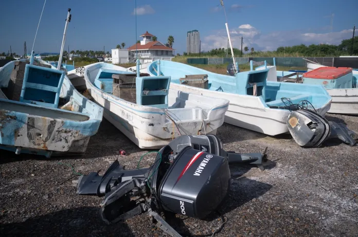 Captured illegal fishing boats (lanchas) at the U.S. Coast Guard Station on South Padre Island, Texas.