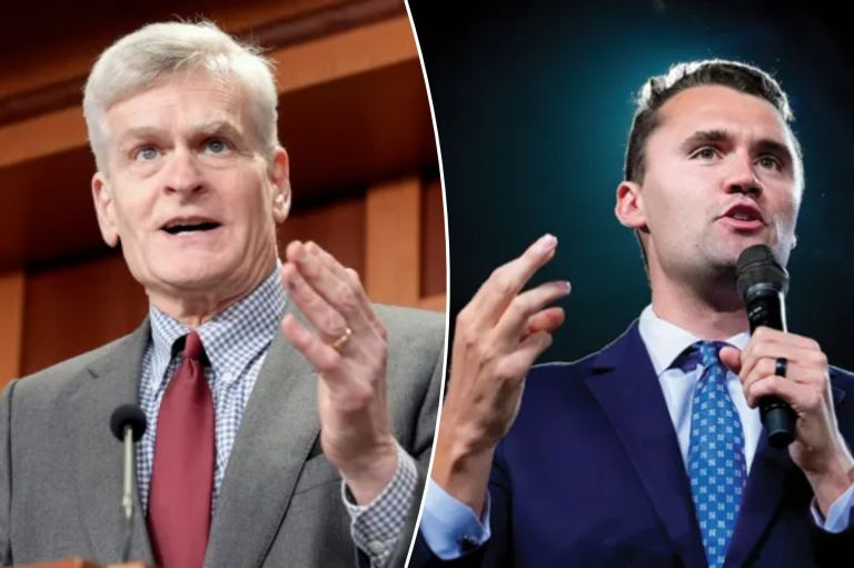 Sen. Bill Cassidy Charlie Kirk collage