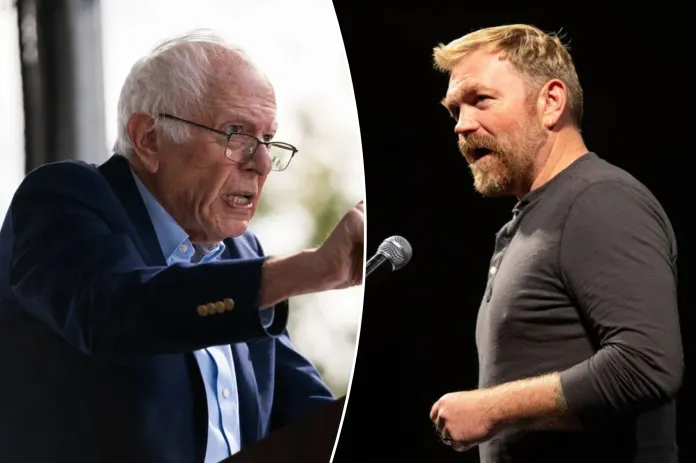 Collage of Sen. Bernie Sanders and Graham Platner.