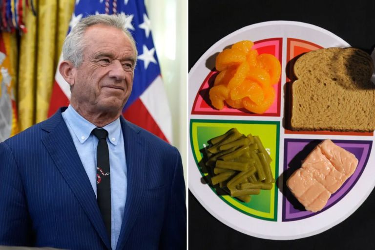 Collage RFK Jr. on left with balanced nutrition plat on right