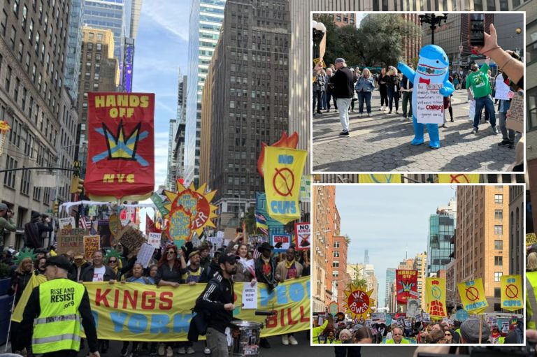 No Kings protest in New York City collage (The Washington Examiner/Sydney Topf)