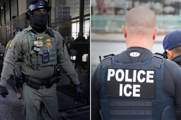 Right: In this 2017 photo released by U.S. Immigration and Customs Enforcement, foreign nationals are arrested during a targeted enforcement operation conducted by ICE aimed at immigration fugitives, re-entrants, and at-large criminal aliens in Los Angeles. This week, ICE deportation officers and special agents took a total of 212 people into custody during 122 notices of inspection to businesses throughout the southern California region. (Charles Reed/U.S. Immigration and Customs Enforcement via AP) Left: U.S. Customs and Border Patrol agents arrive to escort U.S. Customs and Border Patrol Gregory Bovino from federal court in Chicago, Tuesday, Oct. 28, 2025. (AP Photo/Nam Y. Huh)