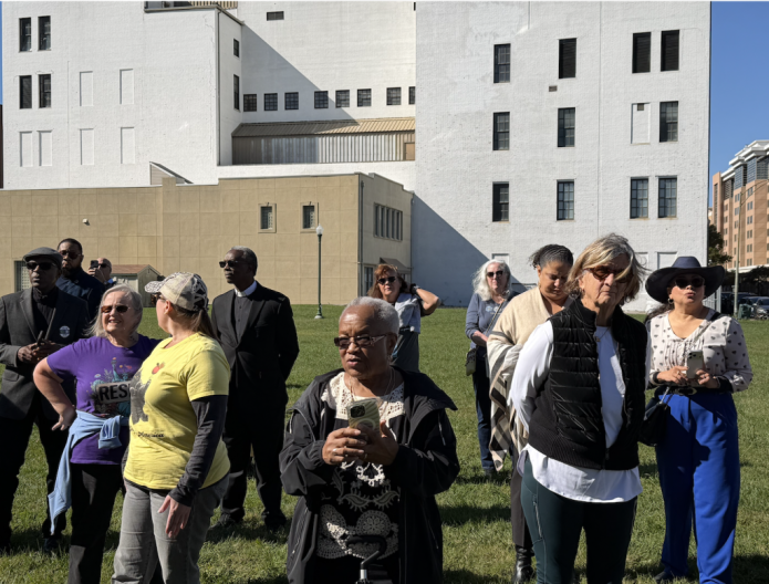 A crowd of supporters of New York Attorney General Letitia James (D) chanted "We stand with Tish" as she walked out of the federal courthouse.