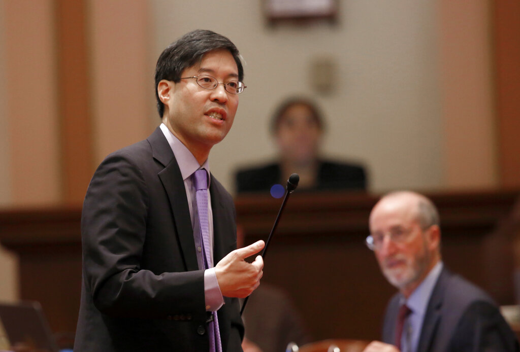 In this Wednesday, Sept. 4, 2019 file photo, state Sen. Richard Pan, D-Sacramento, speaks on a bill before lawmakers in Sacramento, Calif. (AP Photo/Rich Pedroncelli, File)