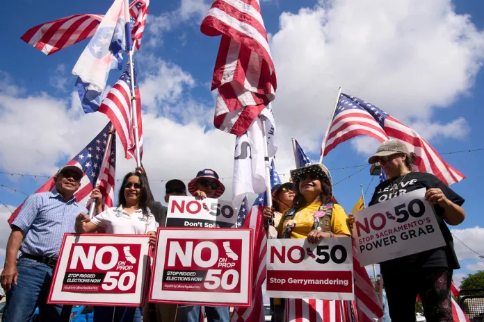 Opponents of California Proposition 50 rally in Westminster, California