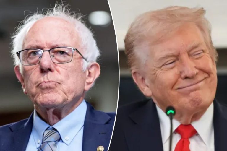 Bernie Sanders pictured in a collage next to Donald Trump