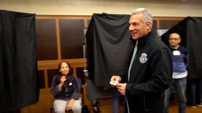 Republican gubernatorial nominee Jack Ciattarelli casts a ballot during early voting in New Jersey