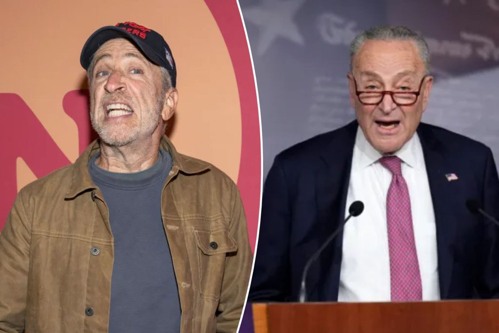 NextImg:Jon Stewart calls Chuck Schumer 'a human flat tire' amid shutdown fight