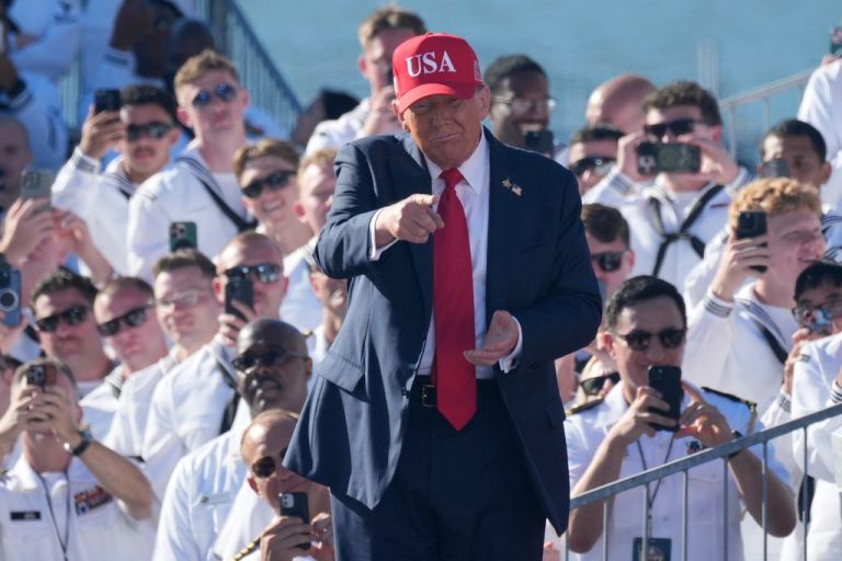 Trump at the Navy anniversary.