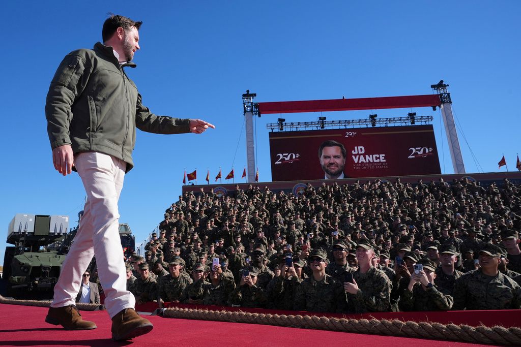 Vance promises paychecks during shutdown at Marines’ 250th anniversary event