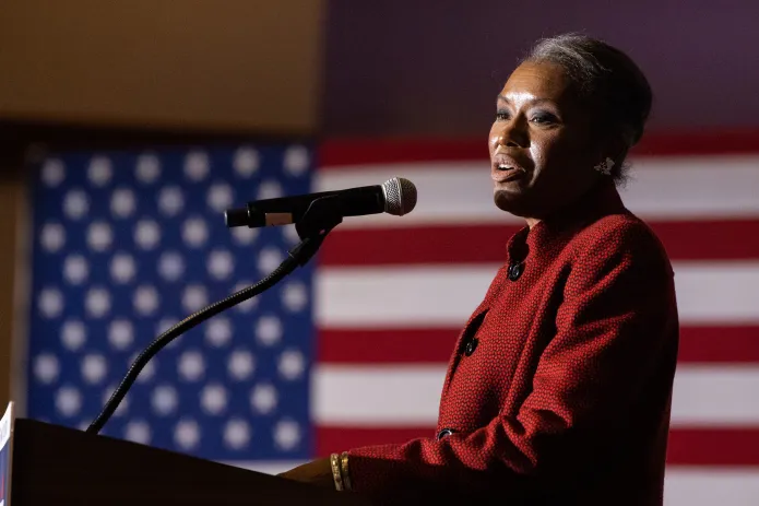 Winsome Earle-Sears conceded the Virginia governor’s race Tuesday night in Leesburg. (Graeme Jennings, Washington Examiner)